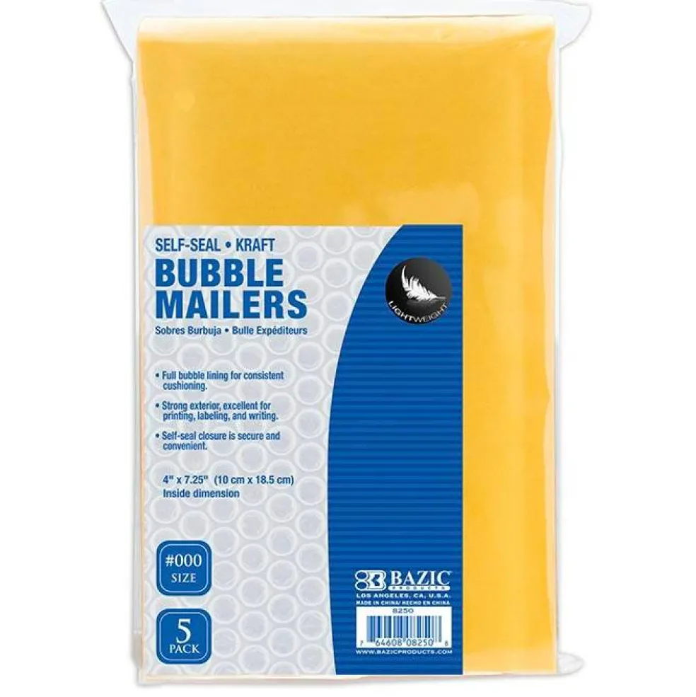 BAZIC Self-Seal Bubble Mailers (#000) 4" X 7.25" (5/Pack)