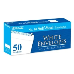 BAZIC #10 Self-Seal White Envelope (50/Pack)