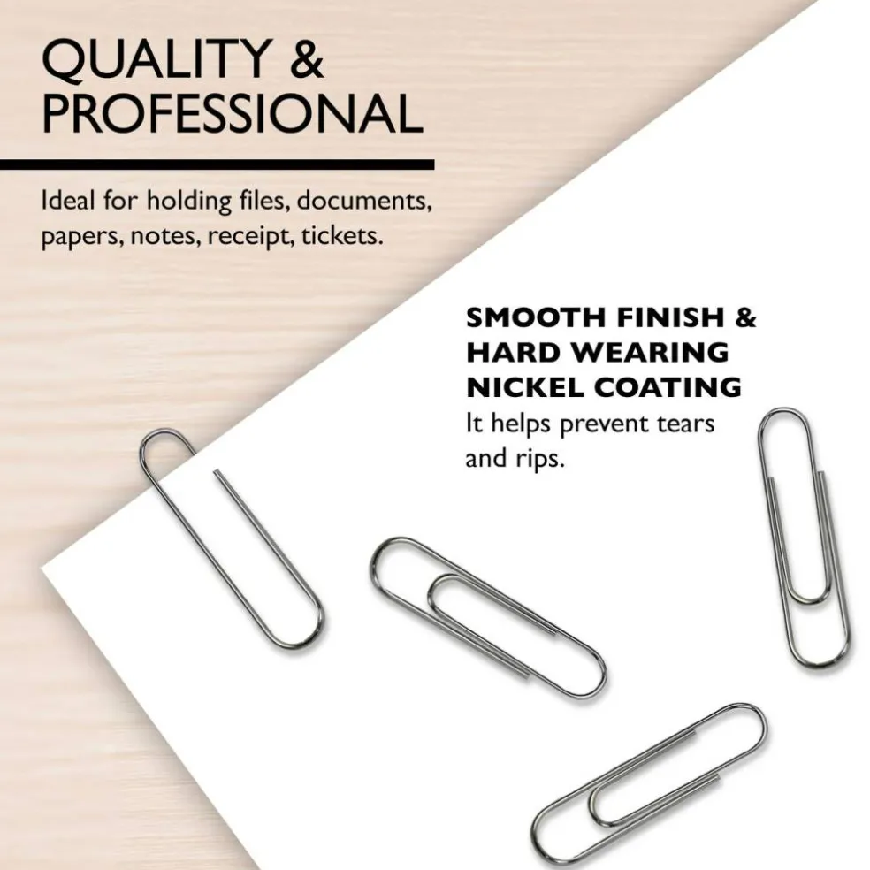 BAZIC Silver Paper Clips, No.1 Regular 33 mm, 200 Count, Smooth Steel Clips