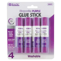 BAZIC Washable Disappearing Purple Glue Sticks, 0.28 oz, 4 Count