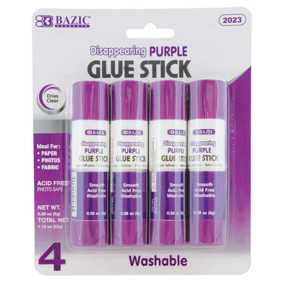 BAZIC Washable Disappearing Purple Glue Sticks, 0.28 oz, 4 Count