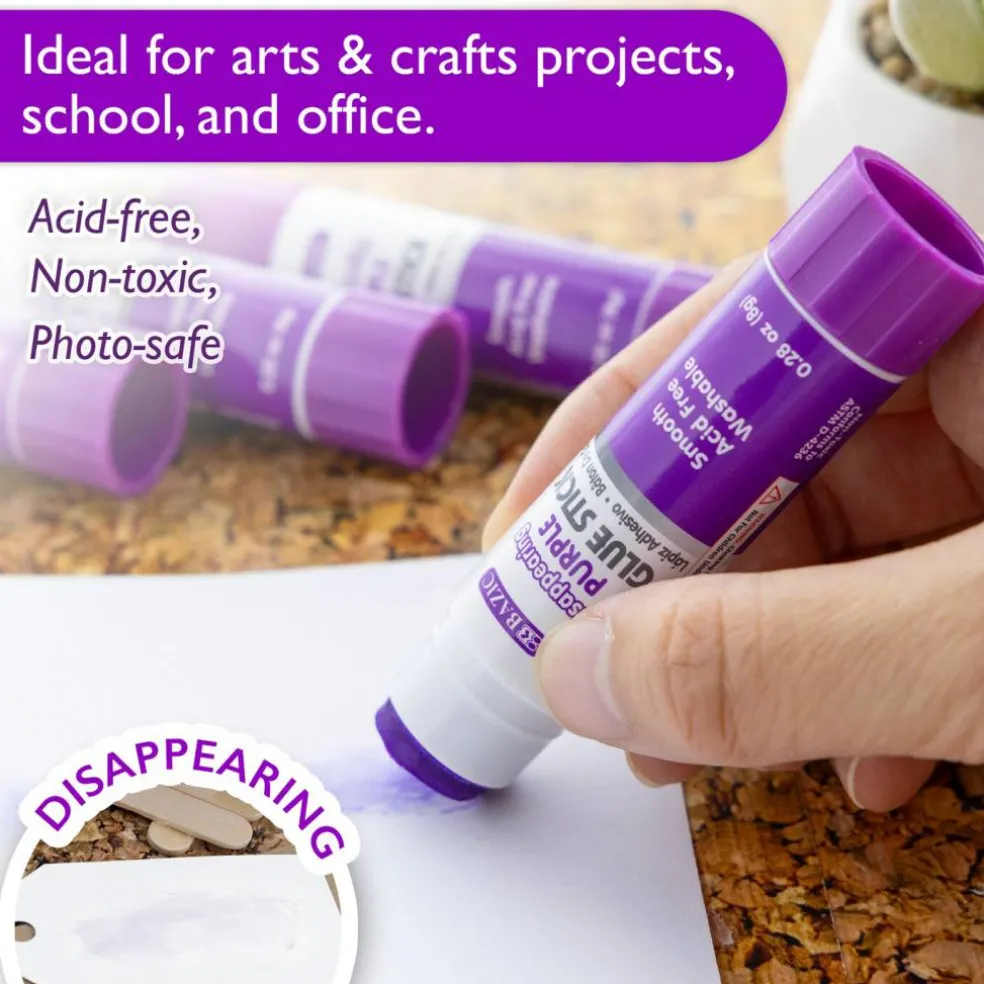 BAZIC Washable Disappearing Purple Glue Sticks, 0.28 oz, 4 Count