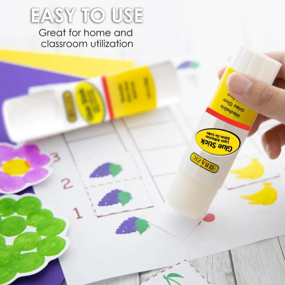 BAZIC Washable Glue Sticks, 0.7 oz, 3 Count, for School Crafts Paper