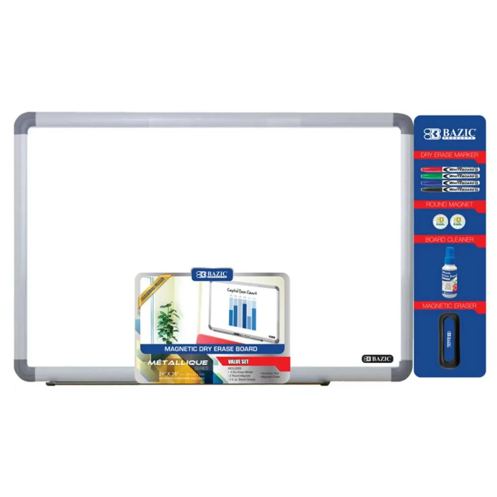 Bazic® 24" x 36" Aluminum Frame Magnetic Dry Erase Board Value Pack
