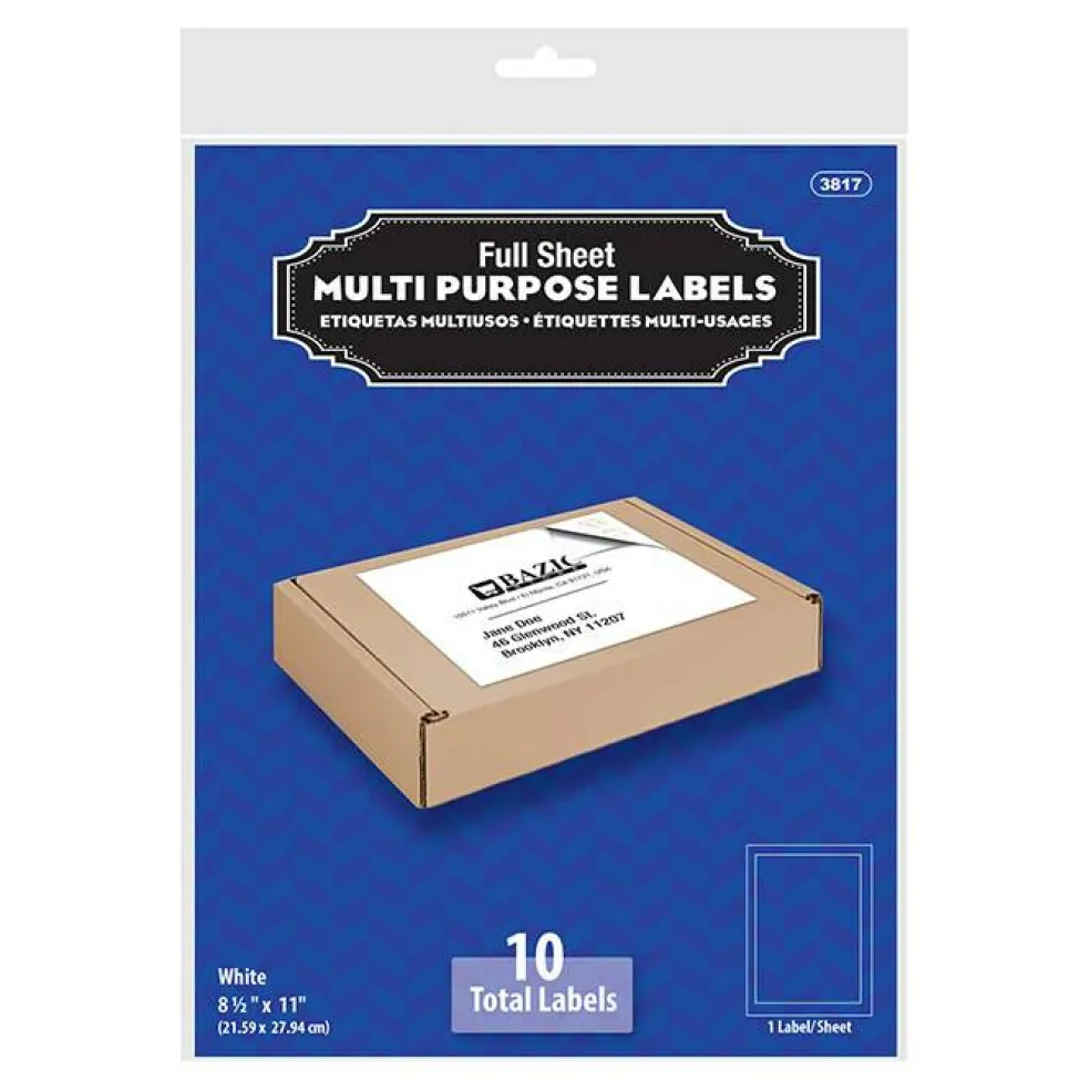 BAZIC 8.5" x 11" Full Sheet Multipurpose Labels, White, 10 Count, 24-Pack