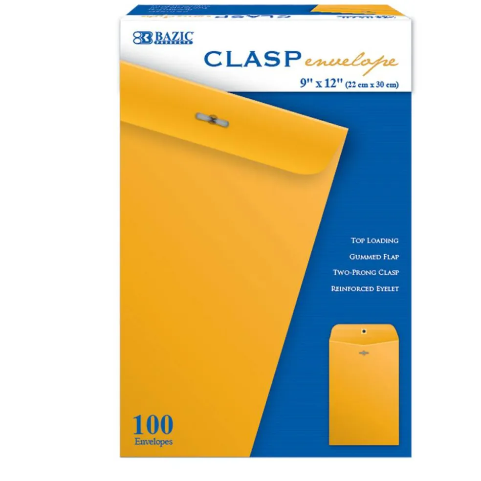 BAZIC 9 x 12 in Manila Clasp Envelopes, 100 Count, Metal Clasp Closure