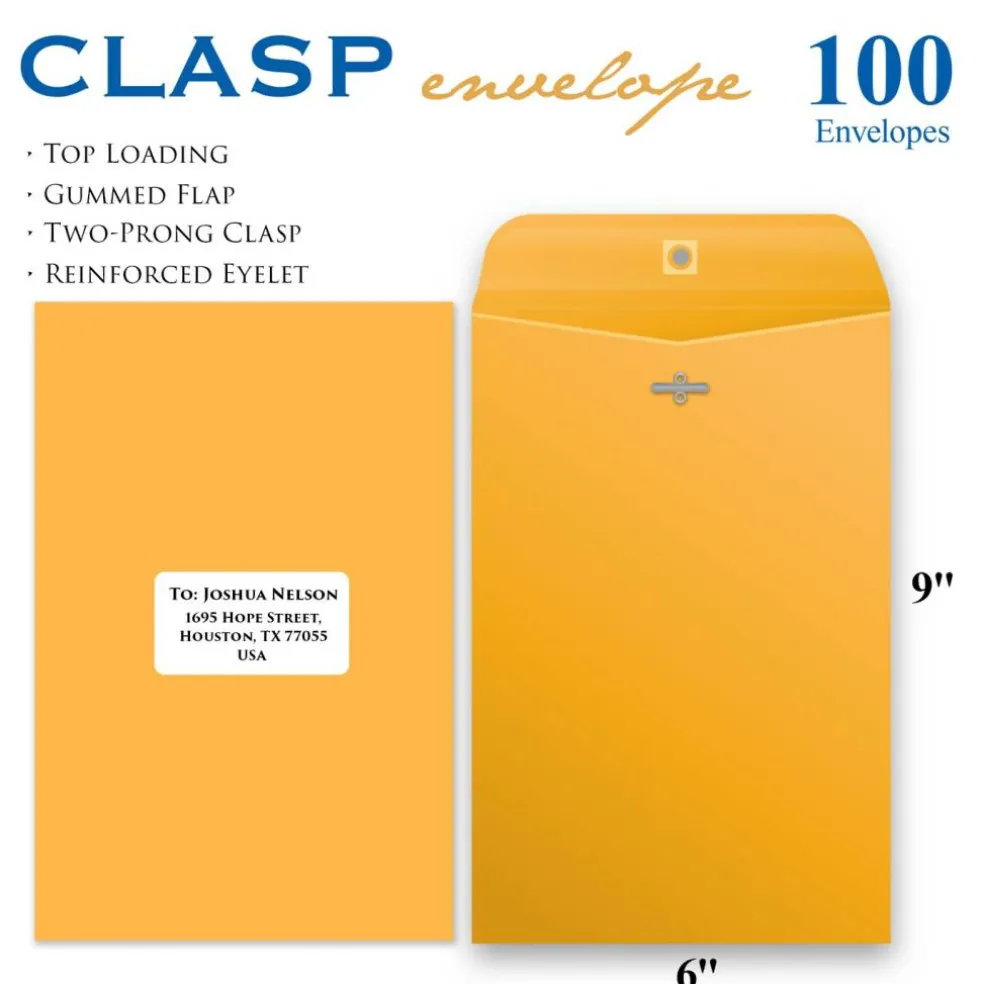 BAZIC 6 x 9 in Manila Clasp Envelopes, 100 Count, Metal Clasp Closure