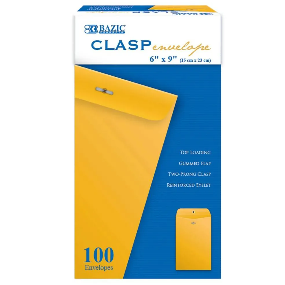 BAZIC 6 x 9 in Manila Clasp Envelopes, 100 Count, Metal Clasp Closure