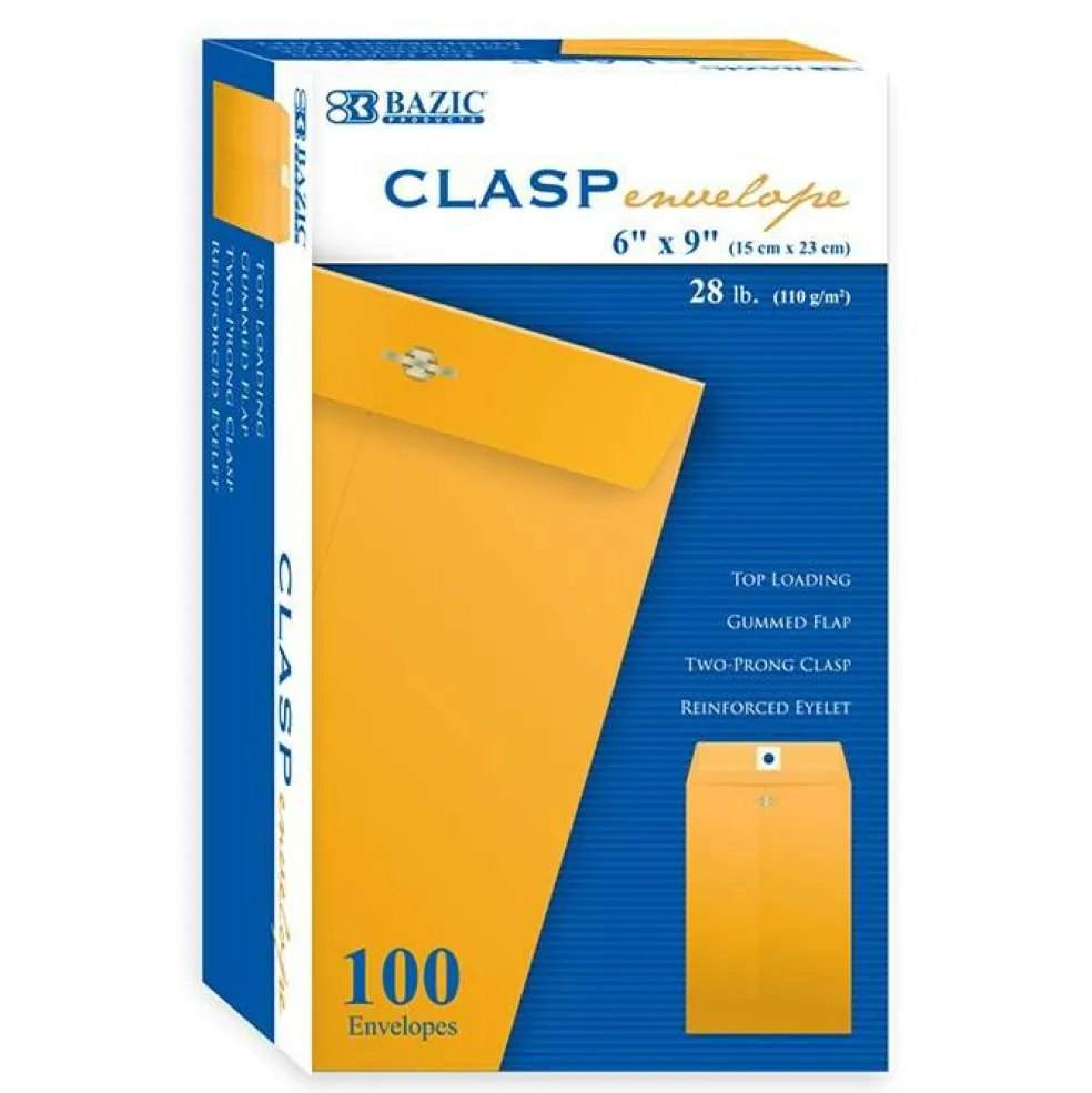 BAZIC 6 x 9 in Manila Clasp Envelopes, 100 Count, Metal Clasp Closure
