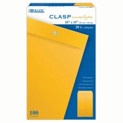 BAZIC 10 x 15 in Manila Clasp Envelopes, 100 Count, Metal Clasp Closure