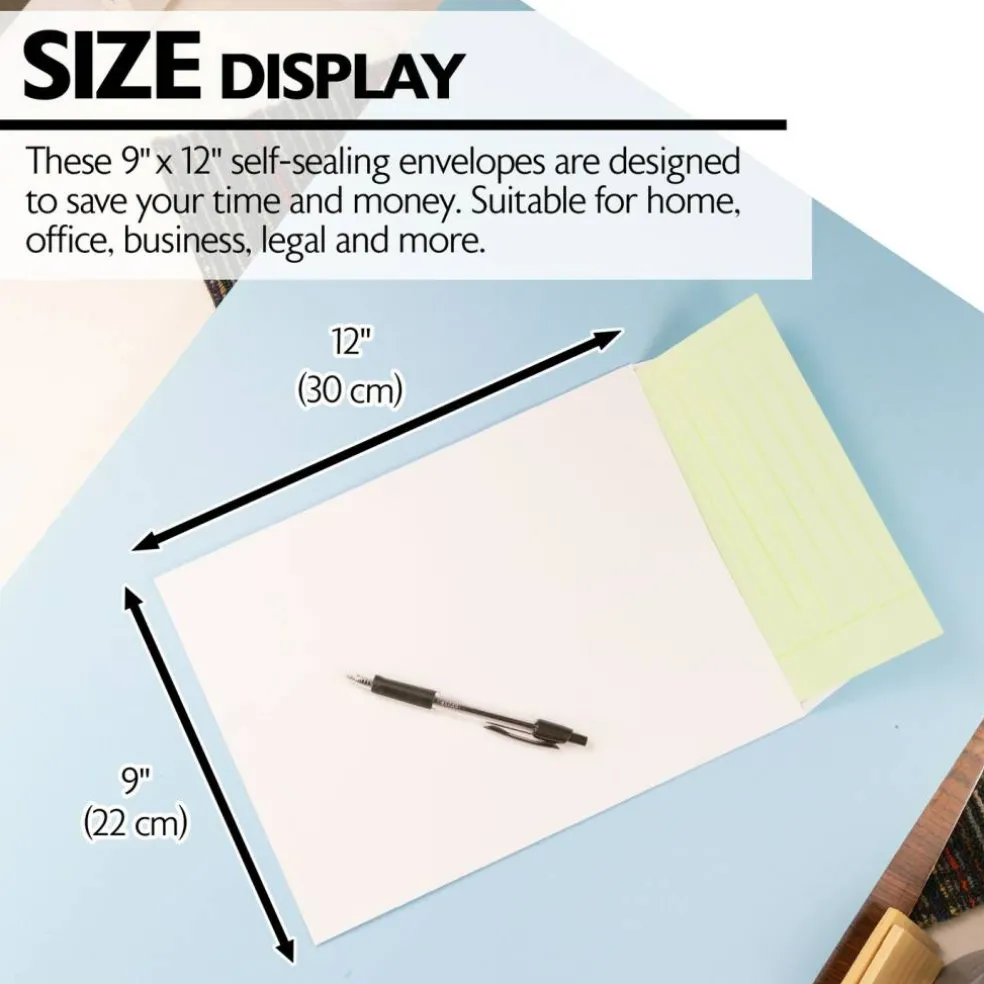 BAZIC 9 x 12 in White Envelopes, Self-Seal, 5 Count, for Mailing Office