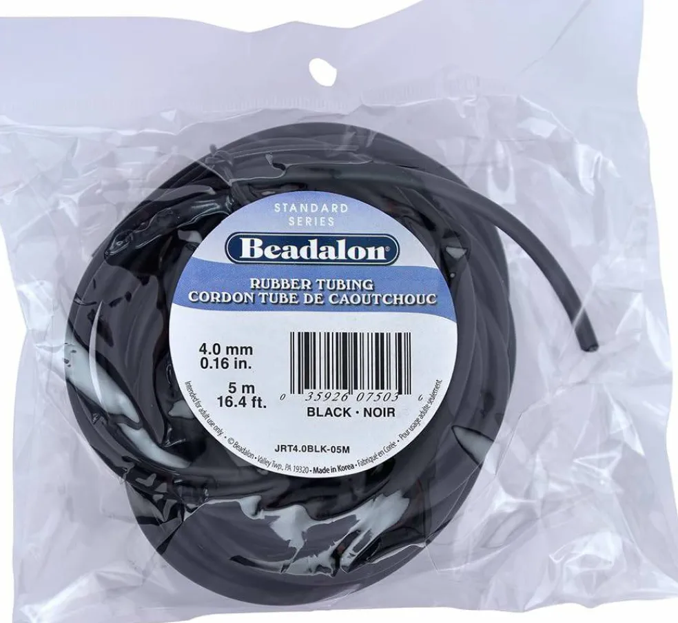 Beadalon Rubber Tubing - Neoprene, Black, 4.0 mm / 0.16 in - 5 m / 16.4 ft