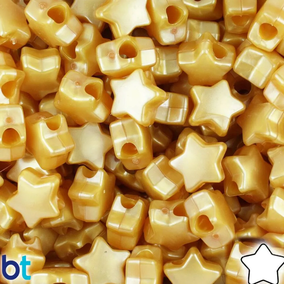 BeadTin Gold Pearl 13mm Star Plastic Pony Beads (250pcs)
