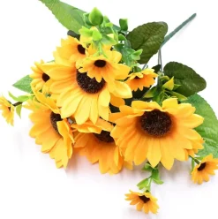Beautiful Yellow Sunflowers Artificial Flowers Mini Fake Sunflowers Bouquet with Stems for Home Decoration Party DIY Wedding Bouquets Baby Shower Outdoor Indoor Decoration