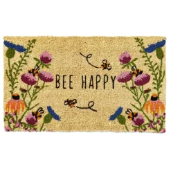 Bee Happy Wildflower Coir Door Mat - Multicolor Floor Mat, 30" x 17" x 1" - Easy to Clean, Perfect for Everyday Use