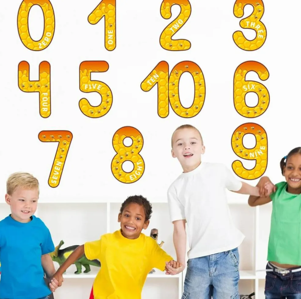 Bee Hive Jumbo Numbers Bulletin Board Set – Educational Math Posters 1–10 with Word Form & Counting Dots Classroom Wall Decor for Preschool, Kindergarten & Elementary