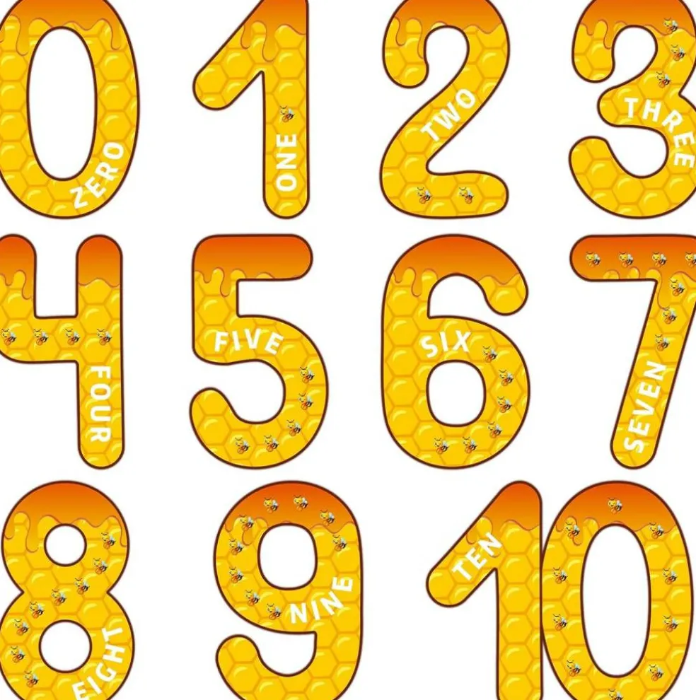 Bee Hive Jumbo Numbers Bulletin Board Set – Educational Math Posters 1–10 with Word Form & Counting Dots Classroom Wall Decor for Preschool, Kindergarten & Elementary