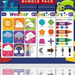 Beginner Bundle 7 Educational Posters for Kids, Preschool Learning Charts Numbers Shapes Colors Weather Days Months Classroom & Homeschool Wall Decor Supplies 8.5x11 Inch