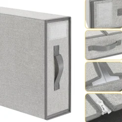 Beige Linen Fabric Storage Boxes, 2-Pack Foldable Closet Organizers