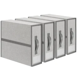 Beige Linen Fabric Storage Boxes, 2-Pack Foldable Closet Organizers