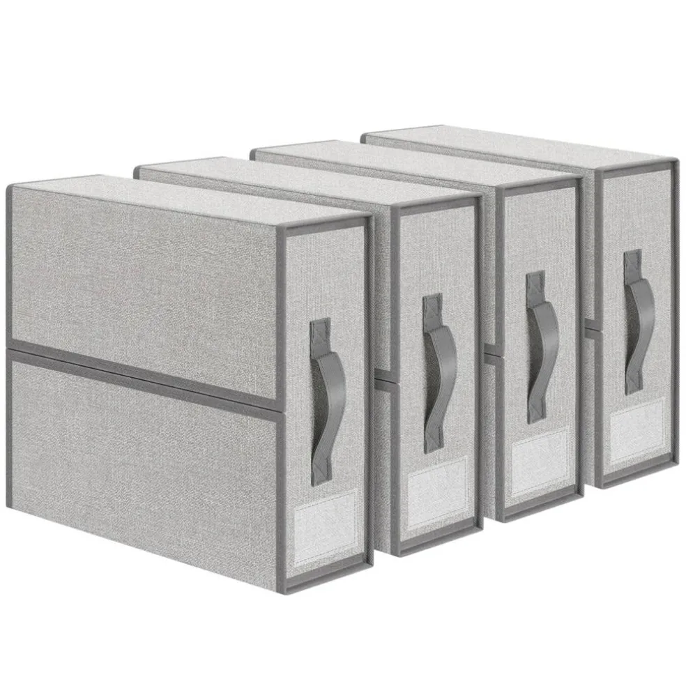 Beige Linen Fabric Storage Boxes, 2-Pack Foldable Closet Organizers