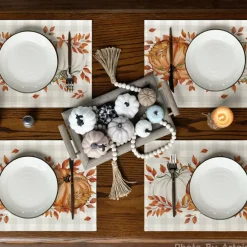 Beige Pumpkins Leaves Fall Placemats Set of 4-12 x 18 Inch