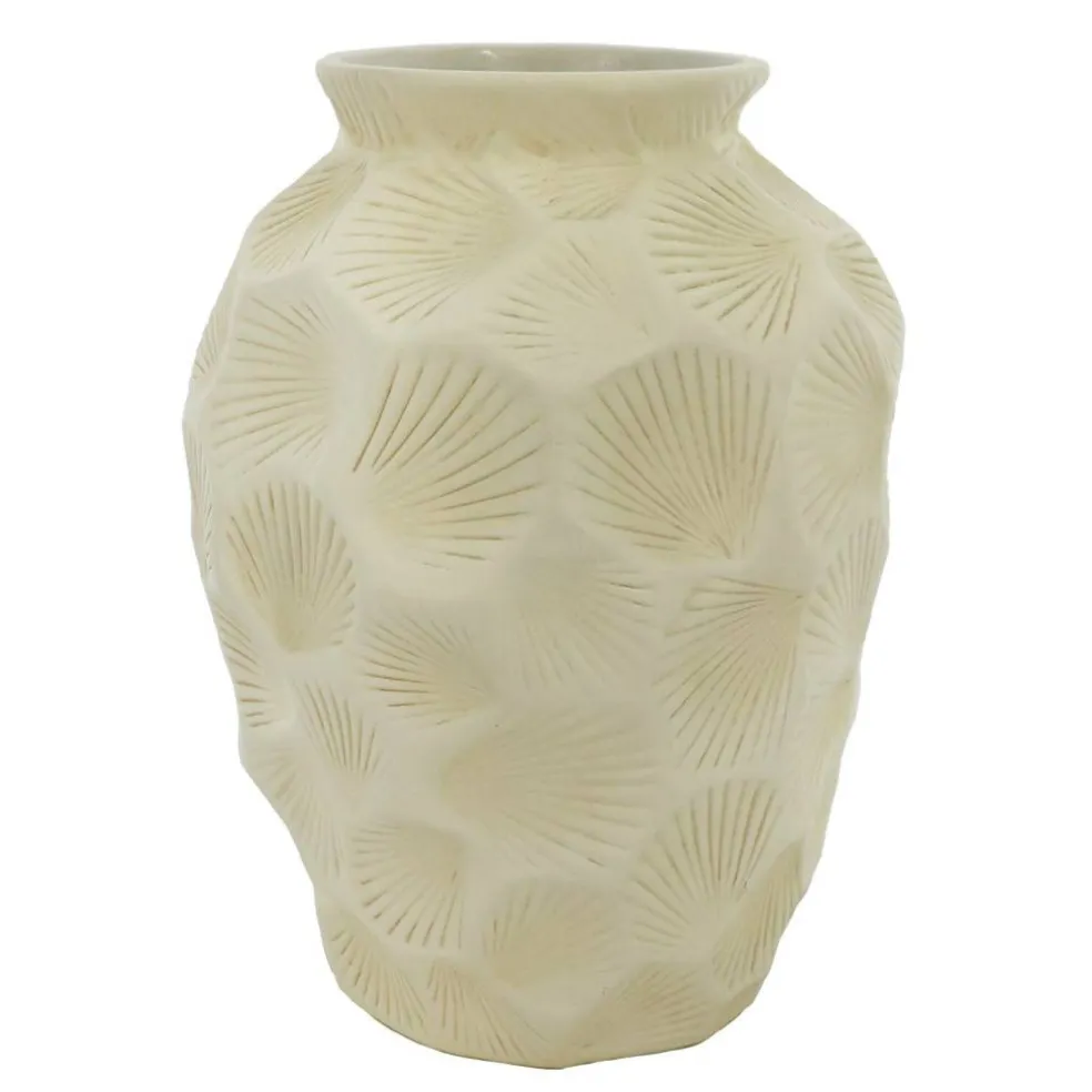 10" Beige Seashell Embossed Ceramic Vase by Ashland®