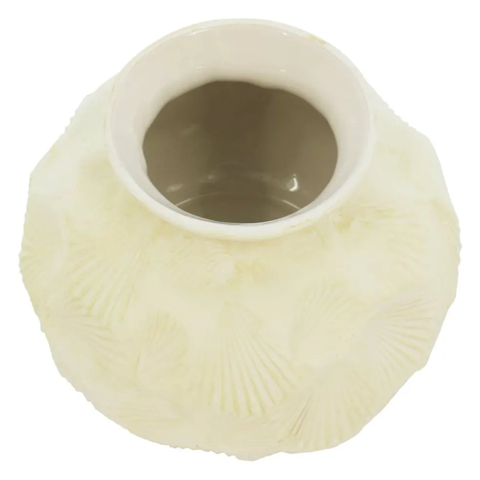 8" Beige Seashell Embossed Round Ceramic Vase by Ashland®