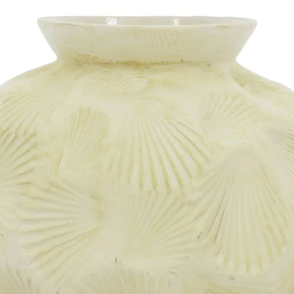 8" Beige Seashell Embossed Round Ceramic Vase by Ashland®