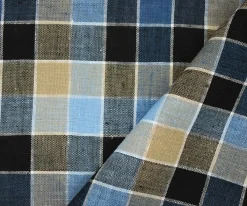 Beige-White-Multi Check Linen Woven Fabric By the Yard