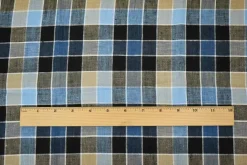 Beige-White-Multi Check Linen Woven Fabric By the Yard