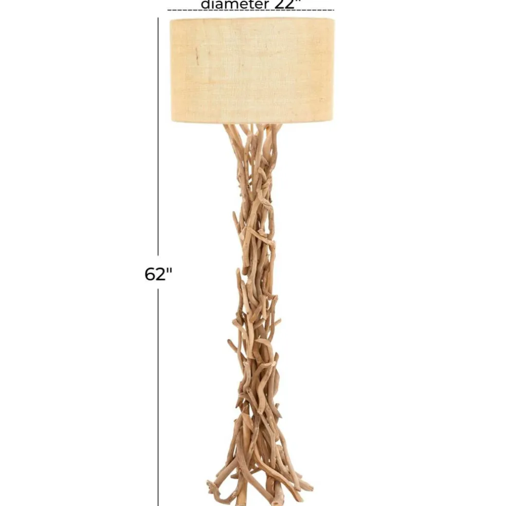 Beige Wood Rustic Floor Lamp, 62" x 22" x 22"