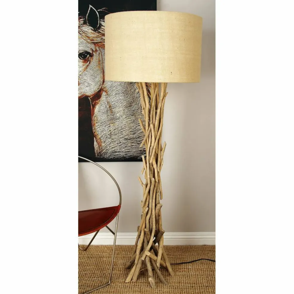 Beige Wood Rustic Floor Lamp, 62" x 22" x 22"