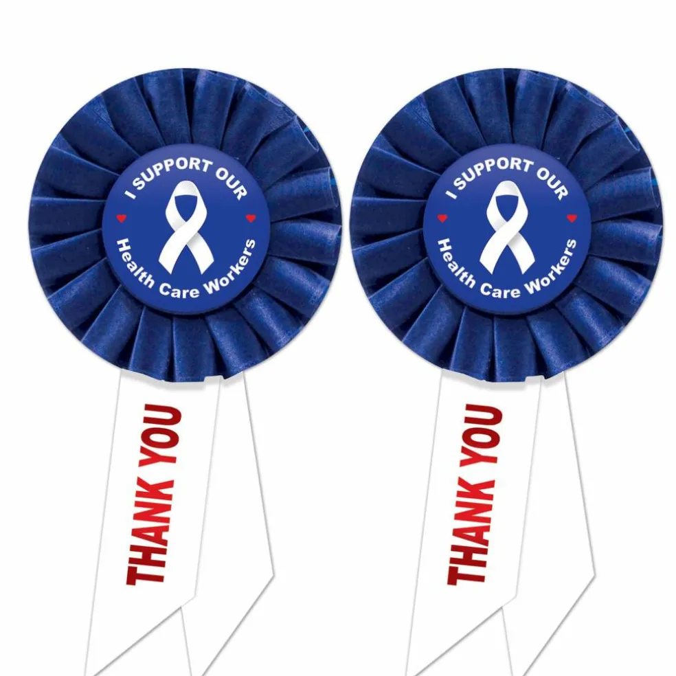 Beistle Blue I Support Our Health Care Workers Rosettes, 2ct.