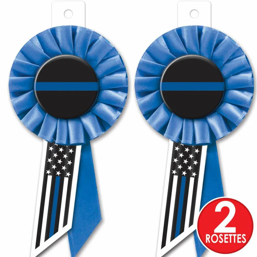 Beistle 6.5" Blue Stripe Law Enforcement Rosettes, 2ct.