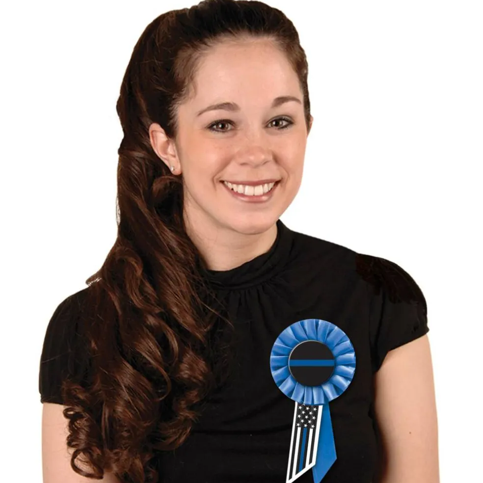 Beistle 6.5" Blue Stripe Law Enforcement Rosettes, 2ct.