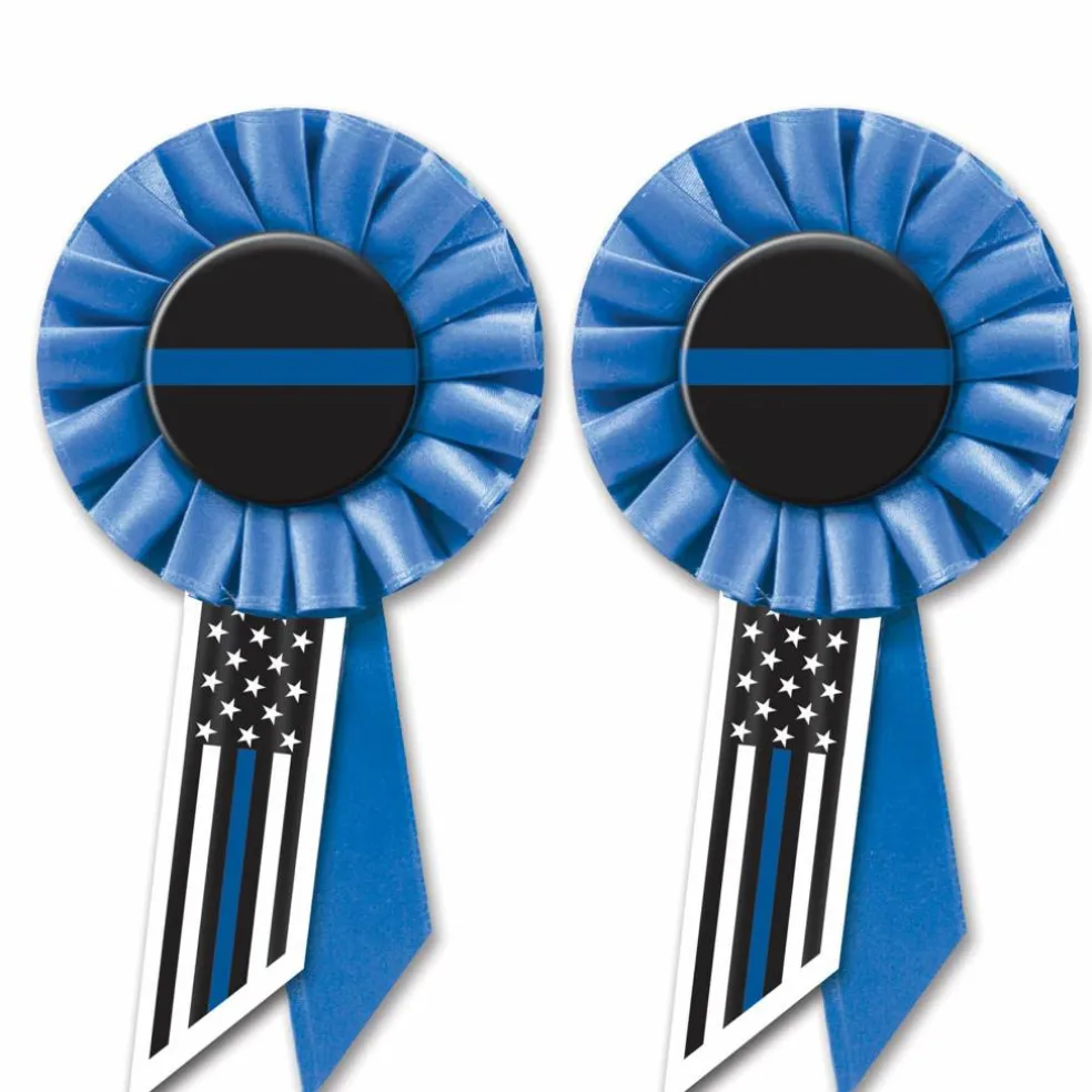 Beistle 6.5" Blue Stripe Law Enforcement Rosettes, 2ct.