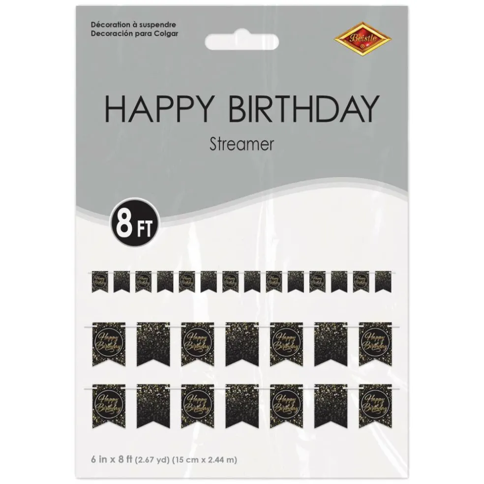 Beistle 8ft. Black, Gold & Silver Happy Birthday Streamer