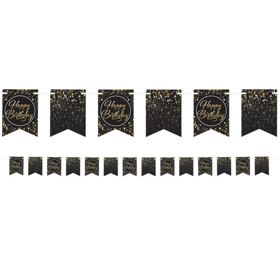 Beistle 8ft. Black, Gold & Silver Happy Birthday Streamer