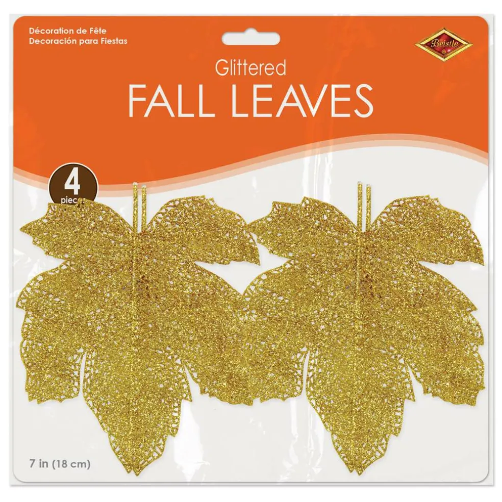 Beistle 7" Glittered Fall Leaves, 8ct.