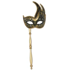 Beistle Gold & Black Glittered Mask with Stick
