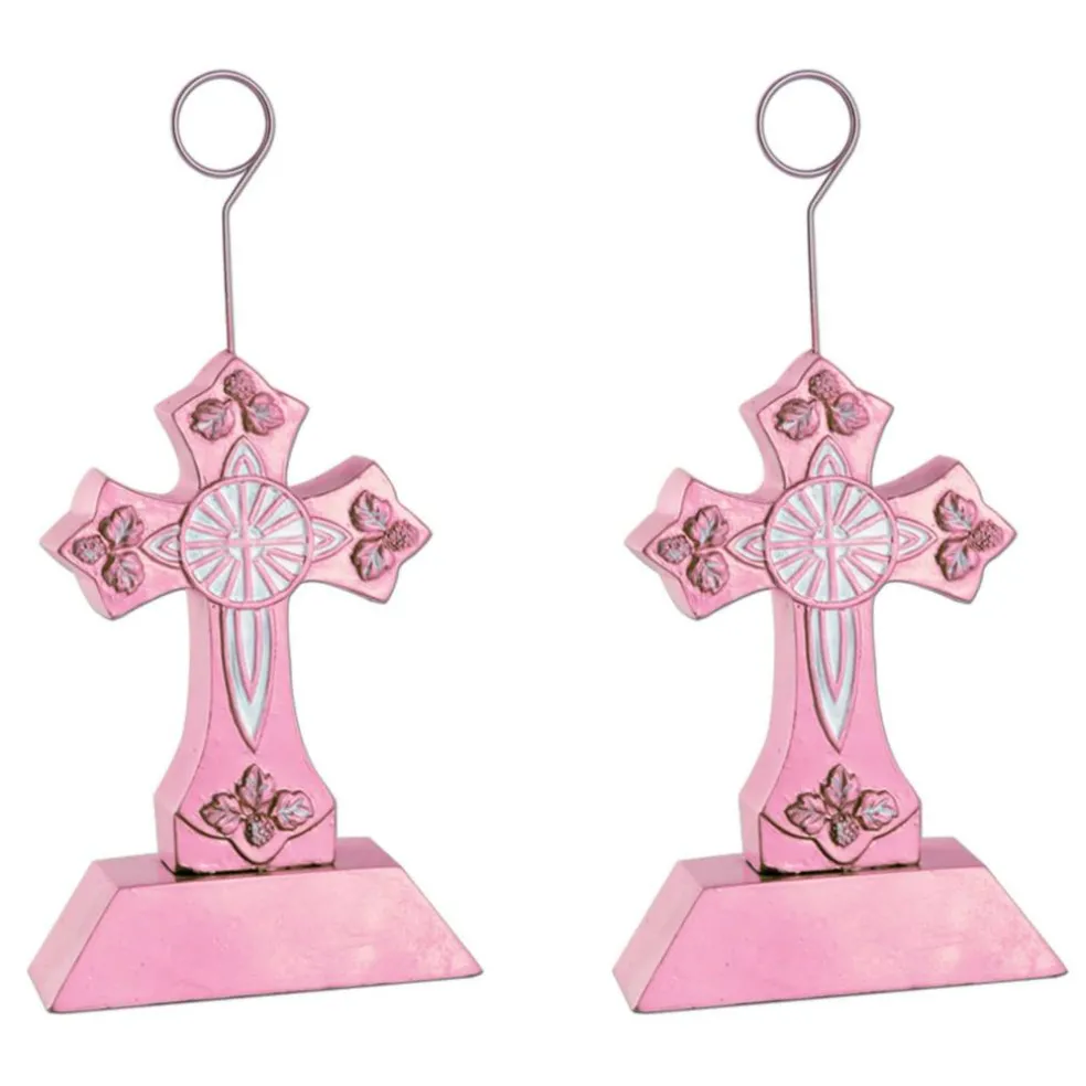 Beistle 6oz. Pink Cross Photo & Balloon Holders, 2ct.