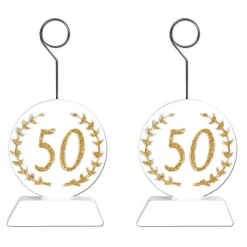 Beistle 6oz. White & Gold Glittered "50" Photo & Balloon Holders, 2ct.
