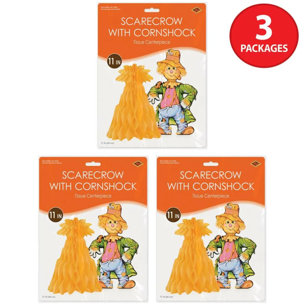 Beistle 11" Scarecrow with Tissue Cornshock Centerpiece Packs, 3ct.