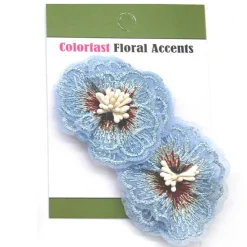 Belagio Colorfast Floral Accents, 2" Diameter, Embroidered Flowers, 2 Piece Pack, Light Blue