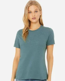 BELLA + CANVAS Women’s Relaxed Fit Heather CVC T-Shirt Free Shipping