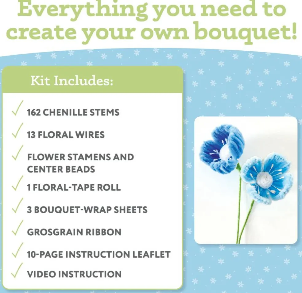 Bendable Blooms Chenille Stem Flower-Making Kit Botanical Blues: Everything You Need to Make a Beautiful Floral Bouquet