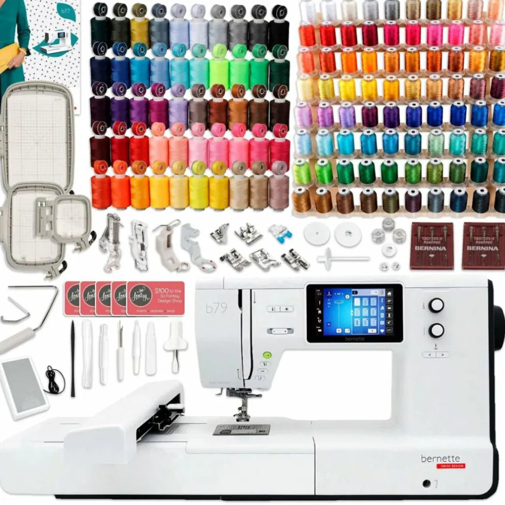 Bernette B79 Sewing & Embroidery Machine Bundle with 130 Thread Spools