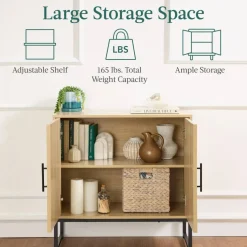 Best Choice Products 2-Door Slatted   Storage Cabinet, Accent Furniture w/ Non-Scratch Foot Pads