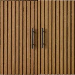 Best Choice Products 2-Door Slatted   Storage Cabinet, Accent Furniture w/ Non-Scratch Foot Pads